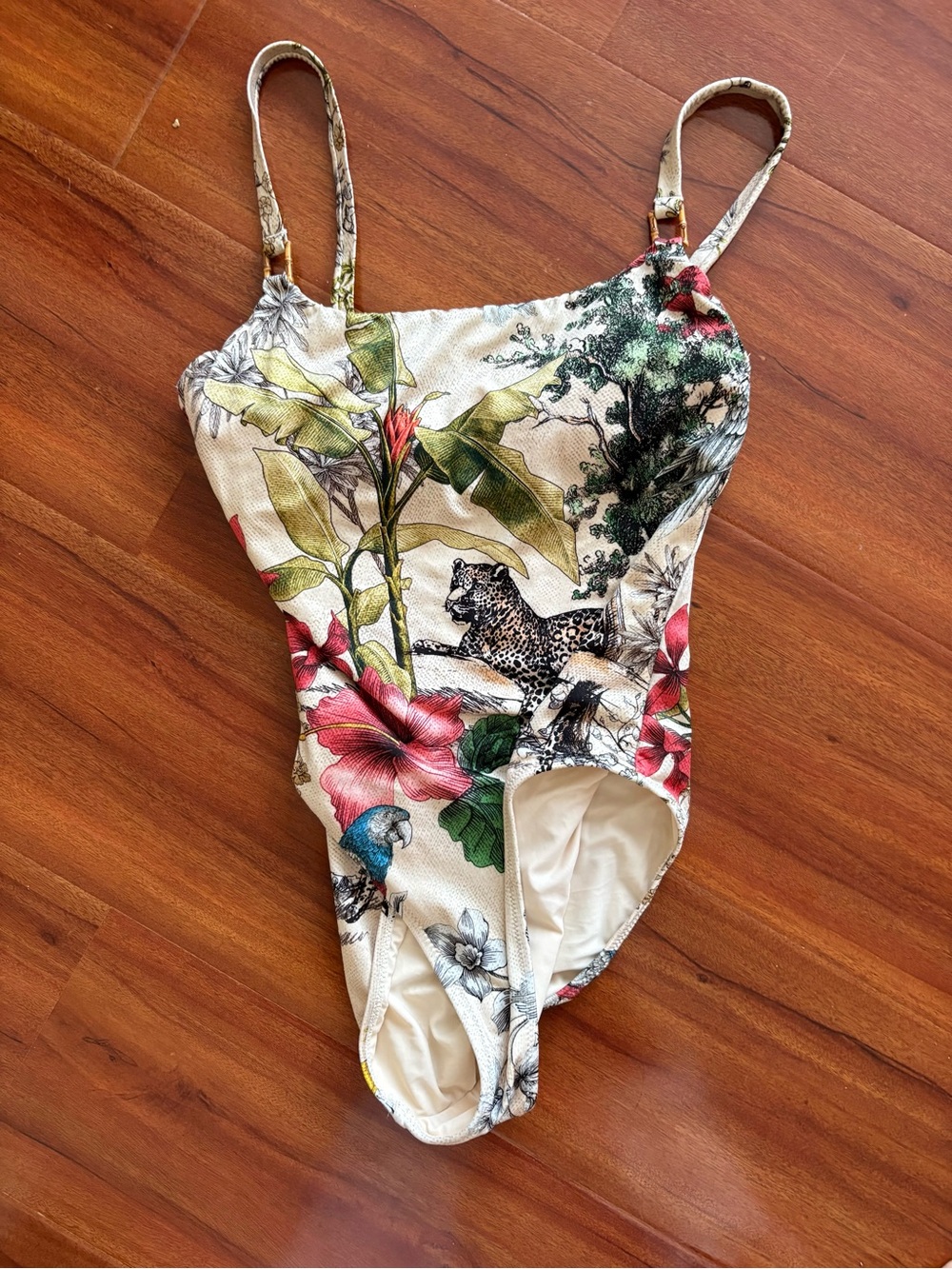 L’AGENCE Tropical Floral One-Piece Swimsuit with Leopard Small underwire S
